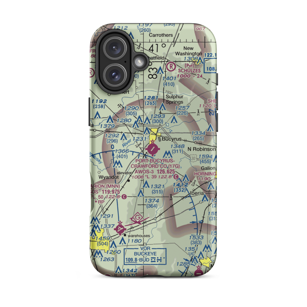 Port-Bucyrus-Crawford County Airport (17G) VFR Sectional  Tough iPhone Case iPhone 16 Plus model shown