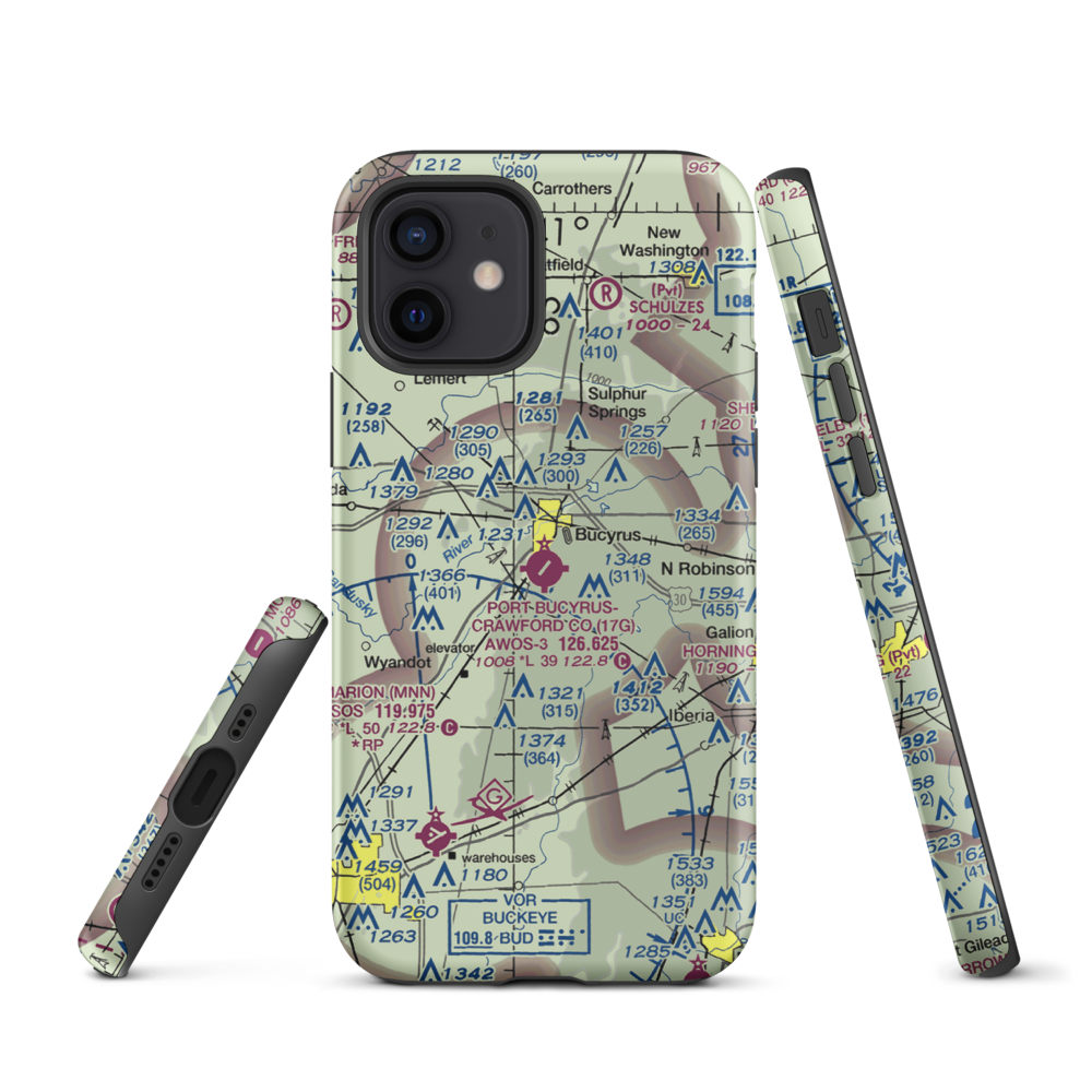 Port-Bucyrus-Crawford County Airport (17G) VFR Sectional  Tough iPhone Case iPhone 12 model shown