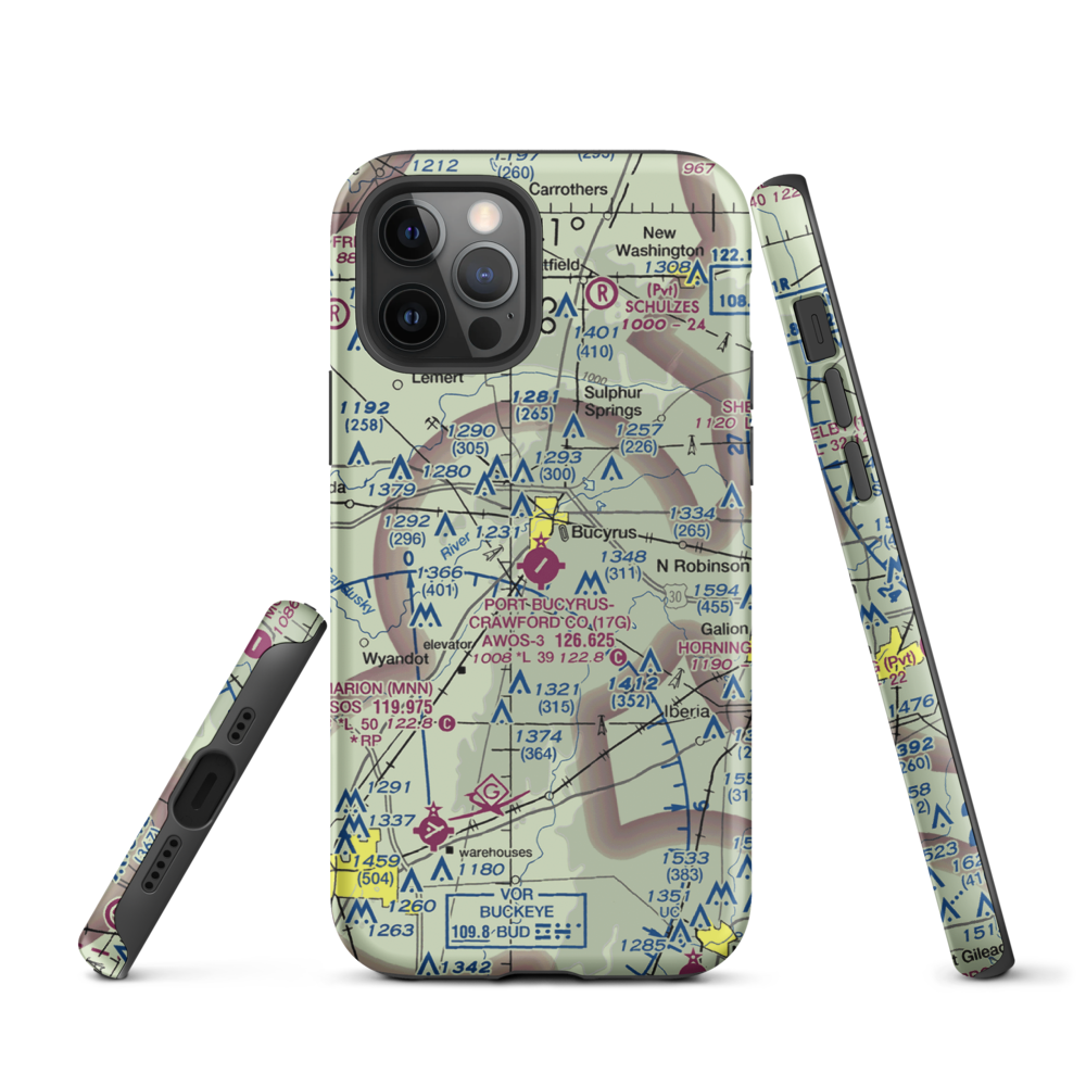 Port-Bucyrus-Crawford County Airport (17G) VFR Sectional  Tough iPhone Case iPhone 12 Pro model shown