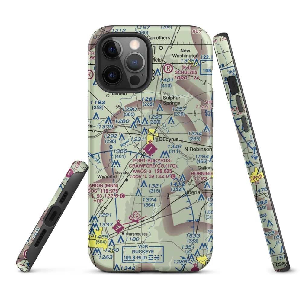 Port-Bucyrus-Crawford County Airport (17G) VFR Sectional  Tough iPhone Case iPhone 12 Pro Max model shown