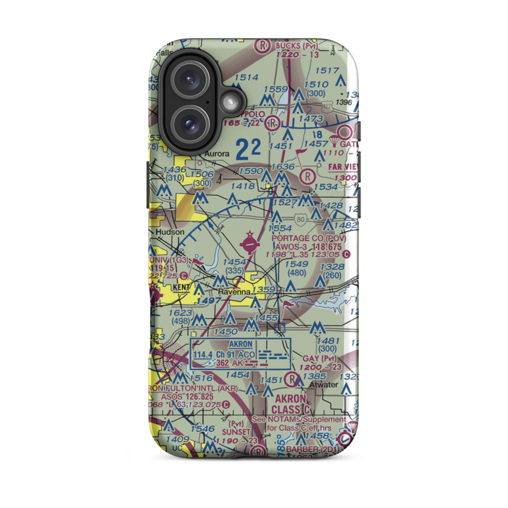 Portage County Airport (POV) VFR Sectional  Tough iPhone Case iPhone 16 Plus model shown