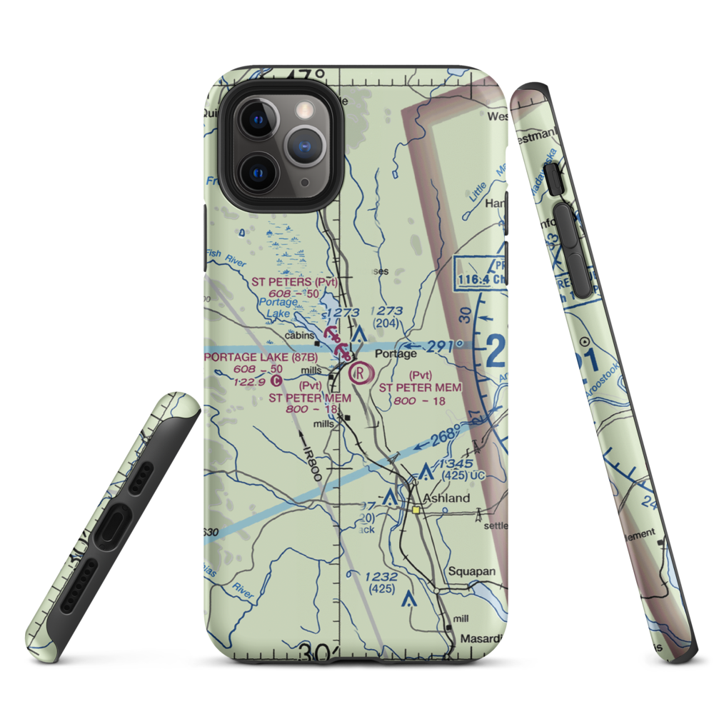 Portage Lake Municipal Seaplane Base (87B) VFR Sectional  Tough iPhone Case iPhone 11 Pro Max model shown