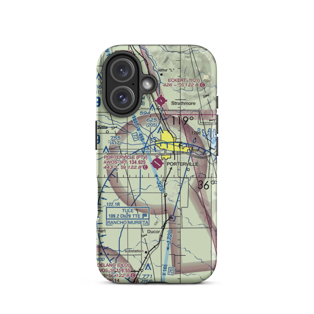 Porterville Municipal Airport (PTV) VFR Sectional  Tough iPhone Case iPhone 16 model shown