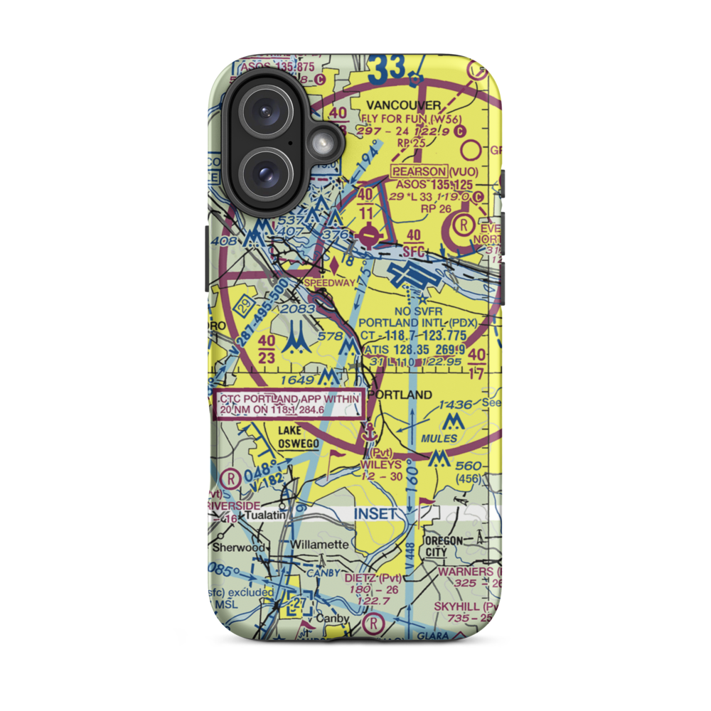 Portland Downtown Heliport (61J) VFR Sectional  Tough iPhone Case iPhone 16 Plus model shown