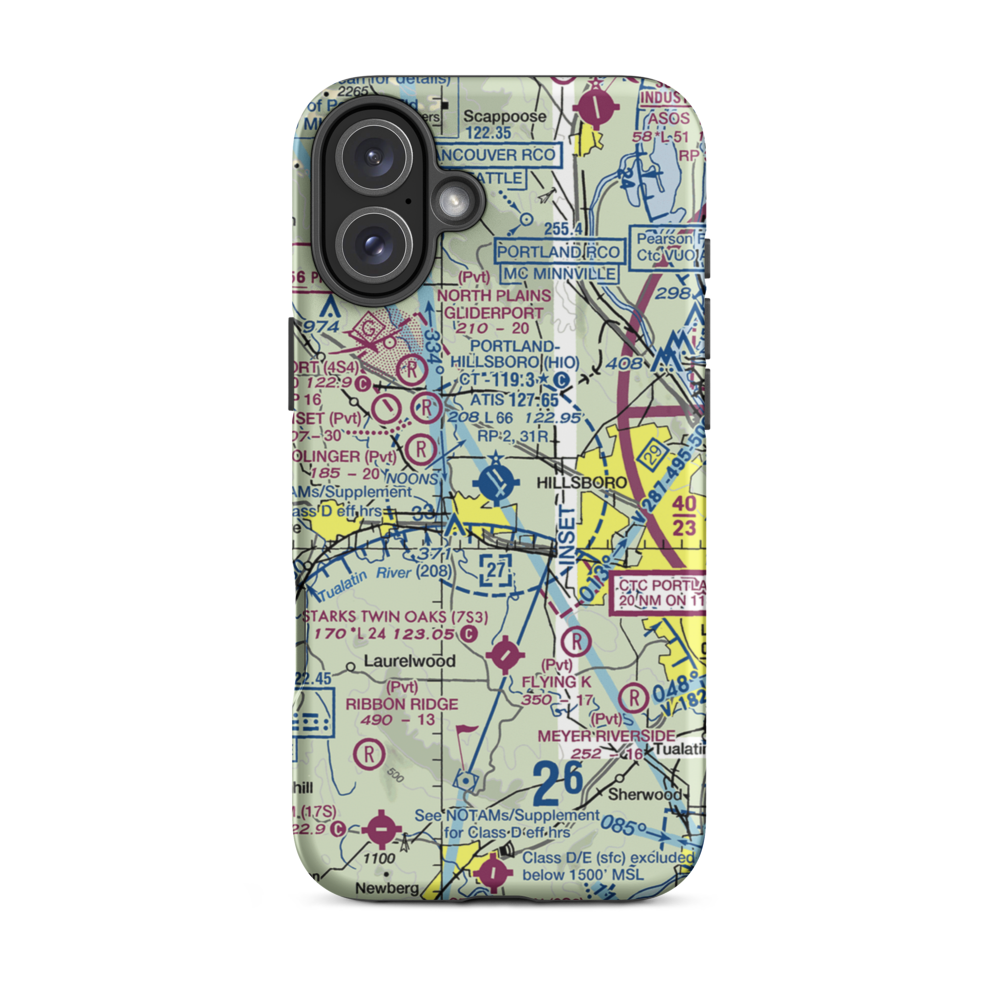 Portland Hillsboro Airport (HIO) VFR Sectional  Tough iPhone Case iPhone 16 Plus model shown