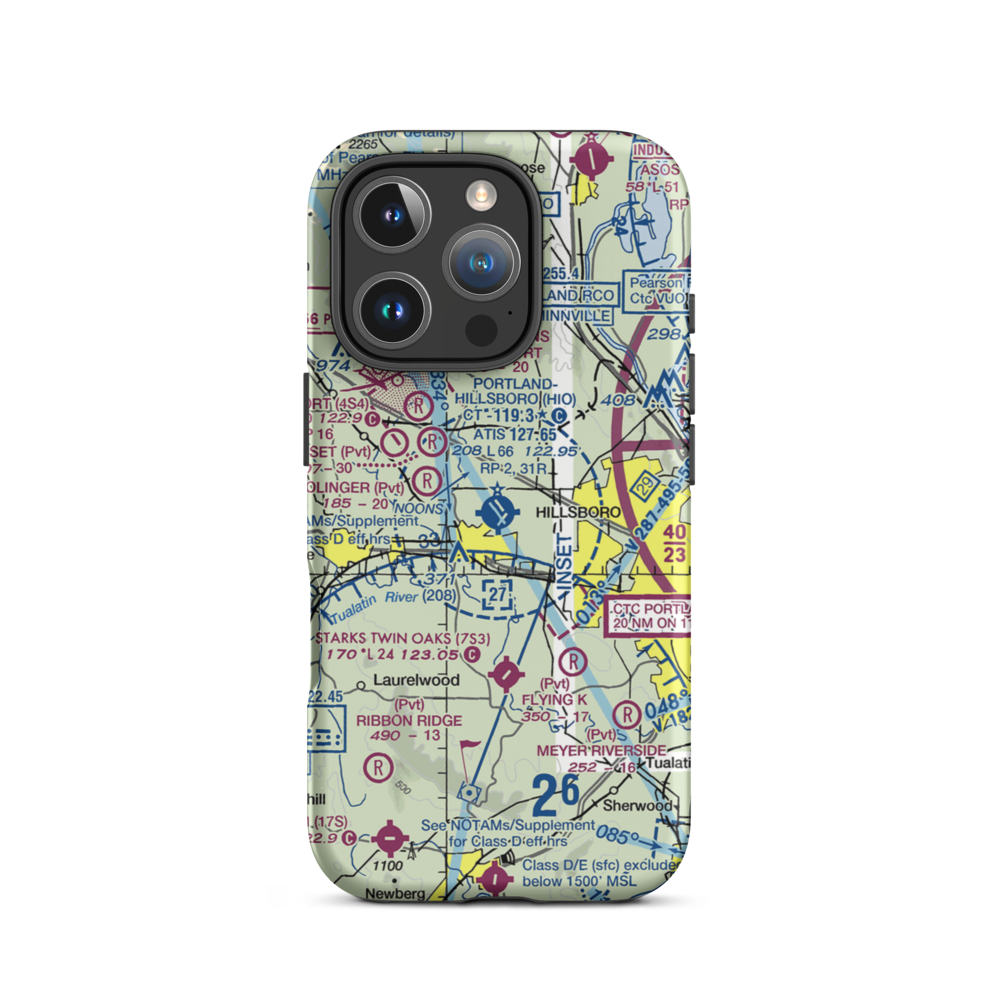 Portland Hillsboro Airport (HIO) VFR Sectional  Tough iPhone Case iPhone 16 Pro model shown
