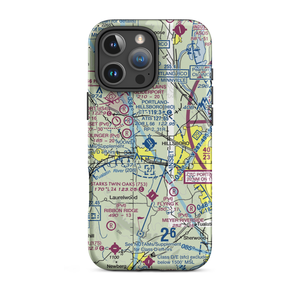 Portland Hillsboro Airport (HIO) VFR Sectional  Tough iPhone Case iPhone 16 Pro Max model shown