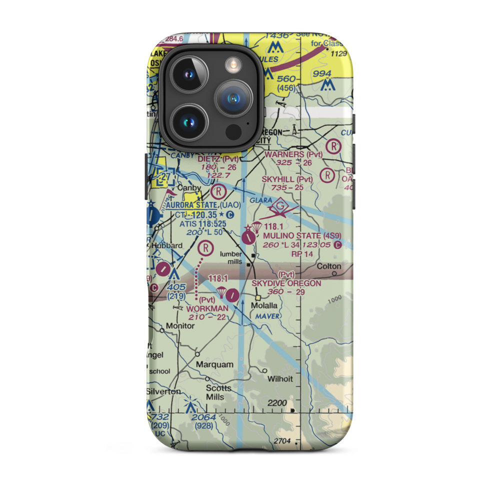 Portland Mulino Airport (4S9) VFR Sectional  Tough iPhone Case iPhone 16 Pro Max model shown