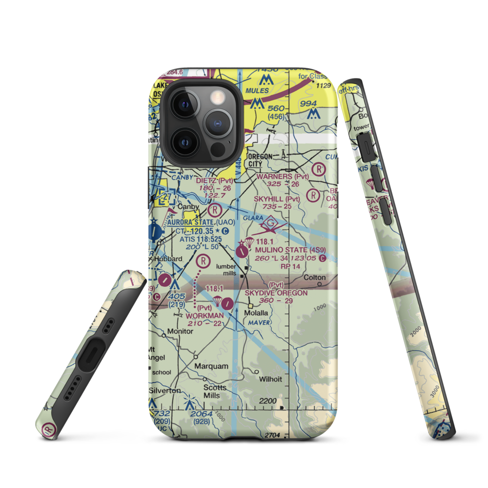Portland Mulino Airport (4S9) VFR Sectional  Tough iPhone Case iPhone 12 Pro model shown