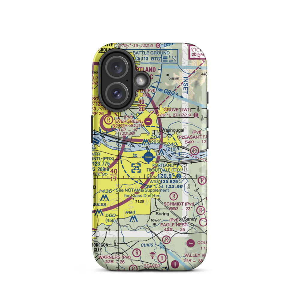 Portland Troutdale Airport (TTD) VFR Sectional  Tough iPhone Case iPhone 16 model shown