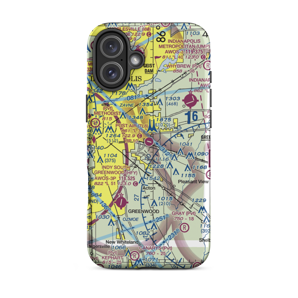 Post-Air Airport (7L8) VFR Sectional  Tough iPhone Case iPhone 16 Plus model shown