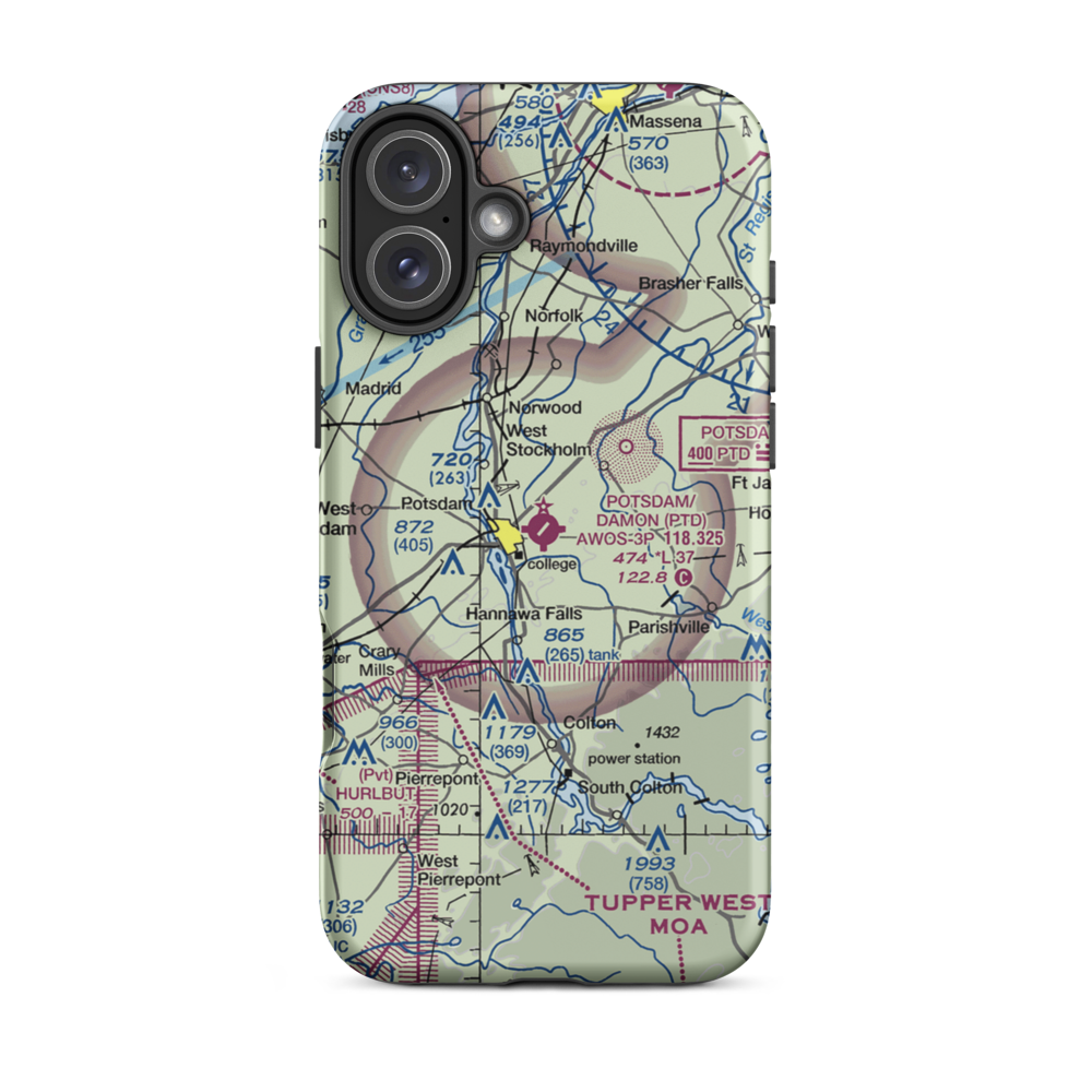 Potsdam Municipal-Damon field (PTD) VFR Sectional  Tough iPhone Case iPhone 16 Plus model shown