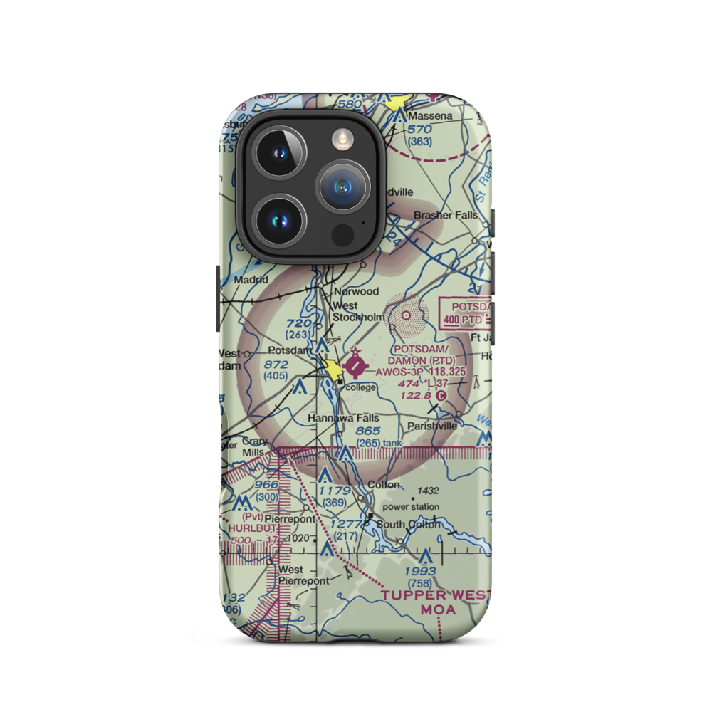 Potsdam Municipal-Damon field (PTD) VFR Sectional  Tough iPhone Case iPhone 16 Pro model shown