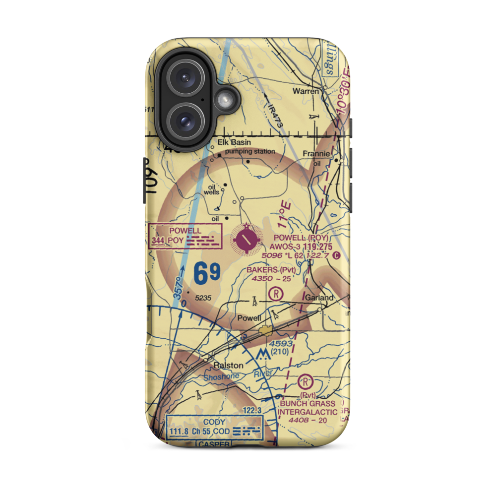 Powell Municipal Airport (POY) VFR Sectional  Tough iPhone Case iPhone 16 Plus model shown
