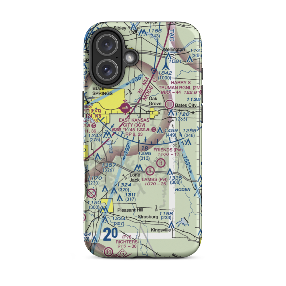 Powis Airport (MO87) VFR Sectional  Tough iPhone Case iPhone 16 Plus model shown