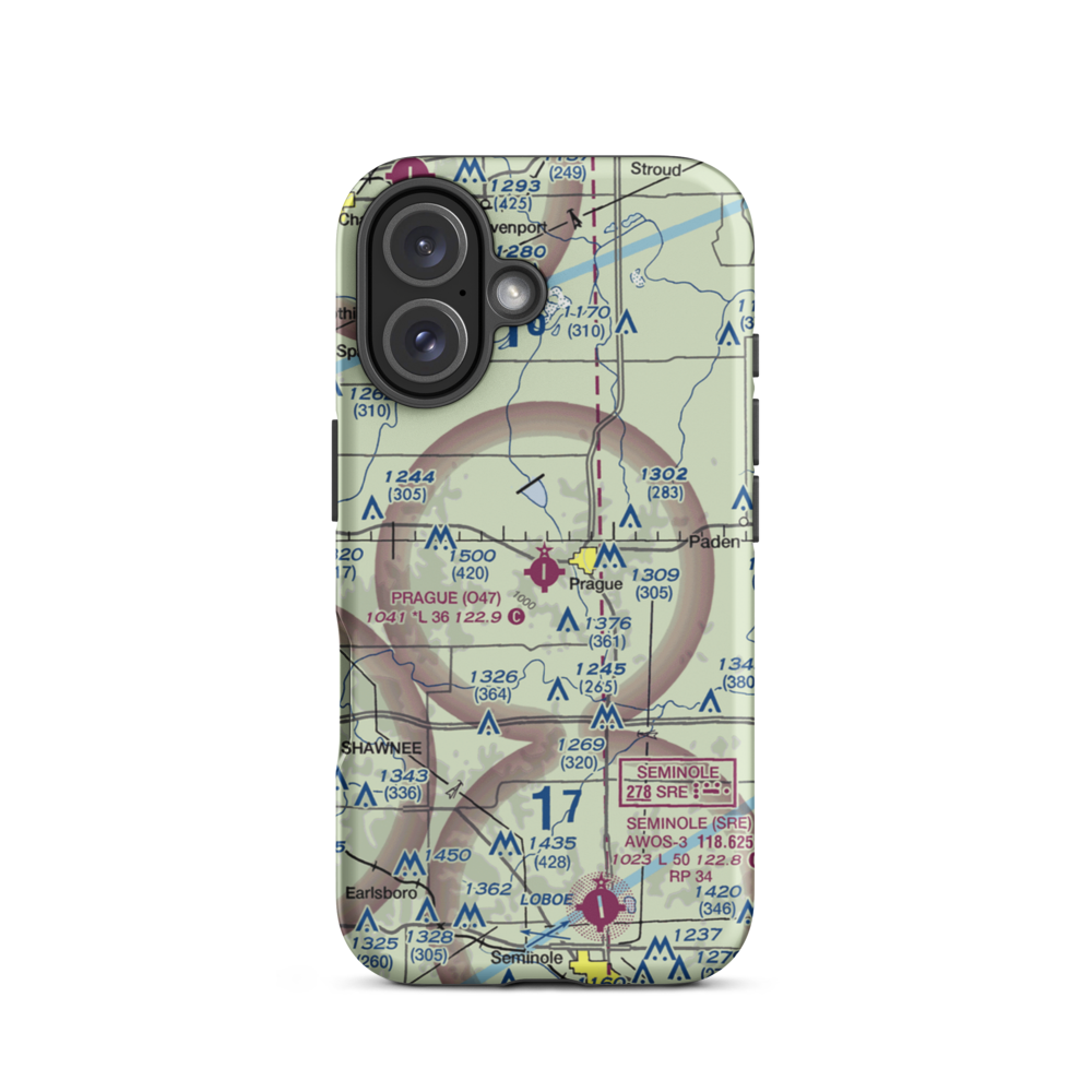 Prague Municipal Airport (O47) VFR Sectional  Tough iPhone Case iPhone 16 model shown