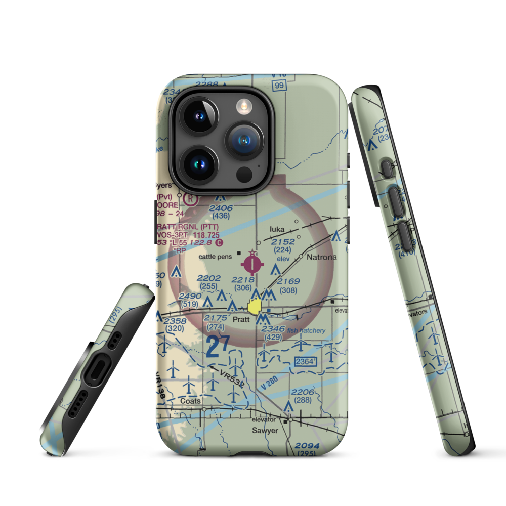 Pratt Regional Airport (PTT) VFR Sectional  Tough iPhone Case iPhone 15 Pro model shown
