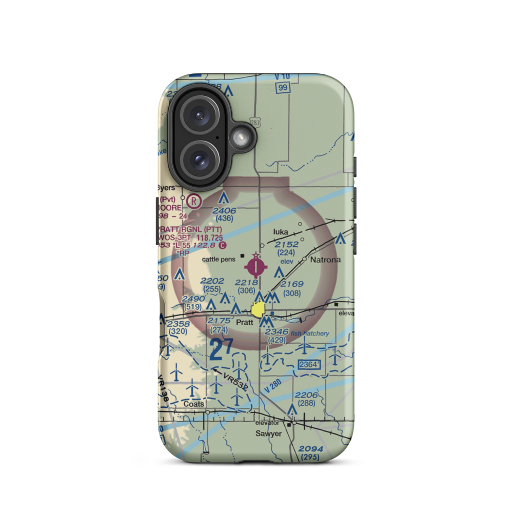 Pratt Regional Airport (PTT) VFR Sectional  Tough iPhone Case iPhone 16 model shown