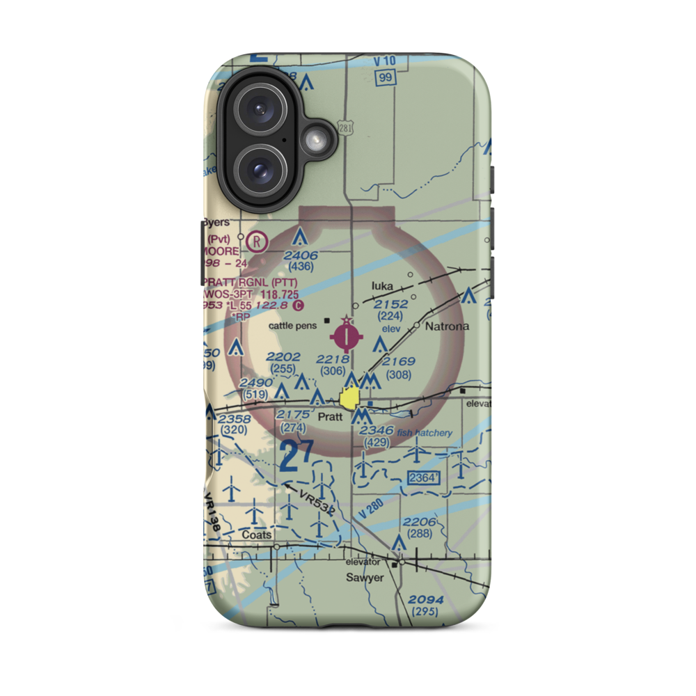 Pratt Regional Airport (PTT) VFR Sectional  Tough iPhone Case iPhone 16 Plus model shown