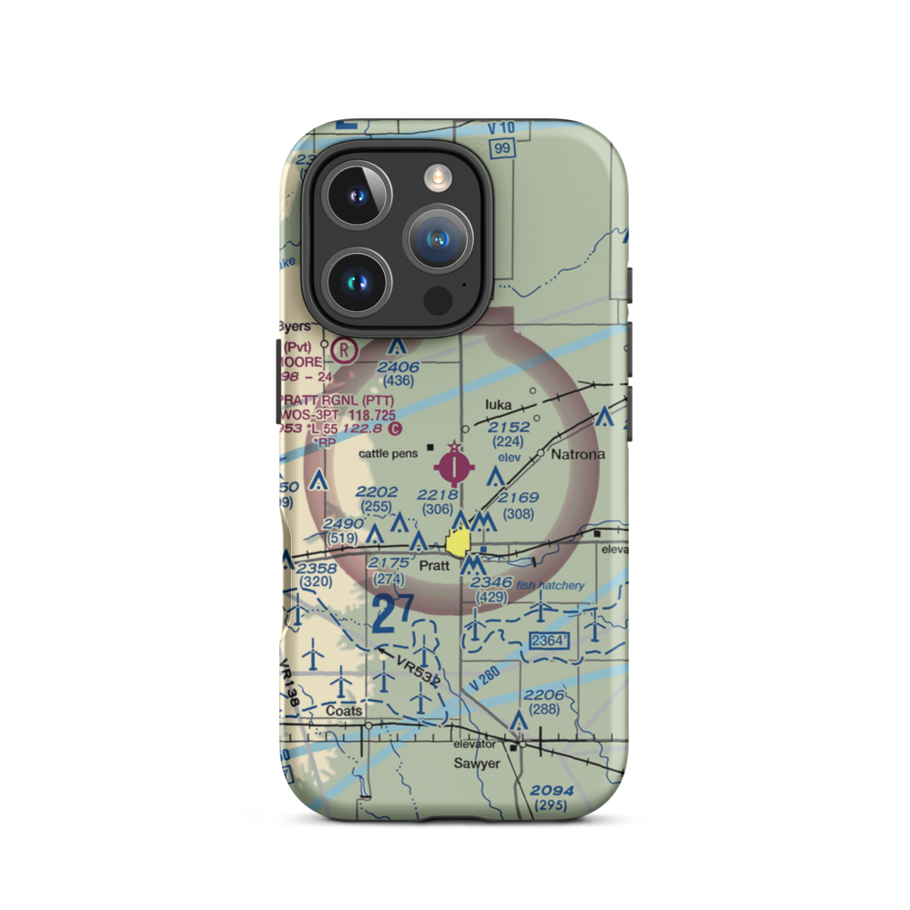 Pratt Regional Airport (PTT) VFR Sectional  Tough iPhone Case iPhone 16 Pro model shown