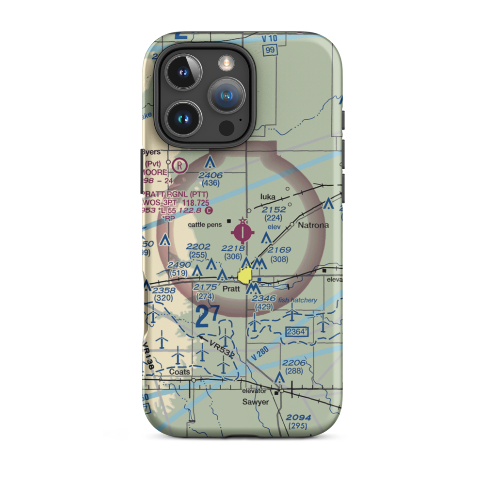 Pratt Regional Airport (PTT) VFR Sectional  Tough iPhone Case iPhone 16 Pro Max model shown