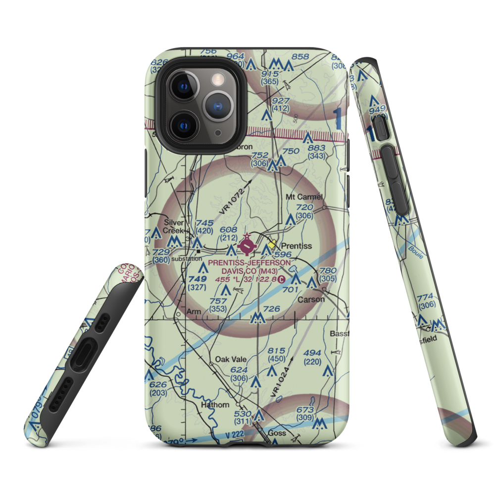Prentiss Jefferson Davis County Airport (M43) VFR Sectional  Tough iPhone Case iPhone 11 Pro model shown