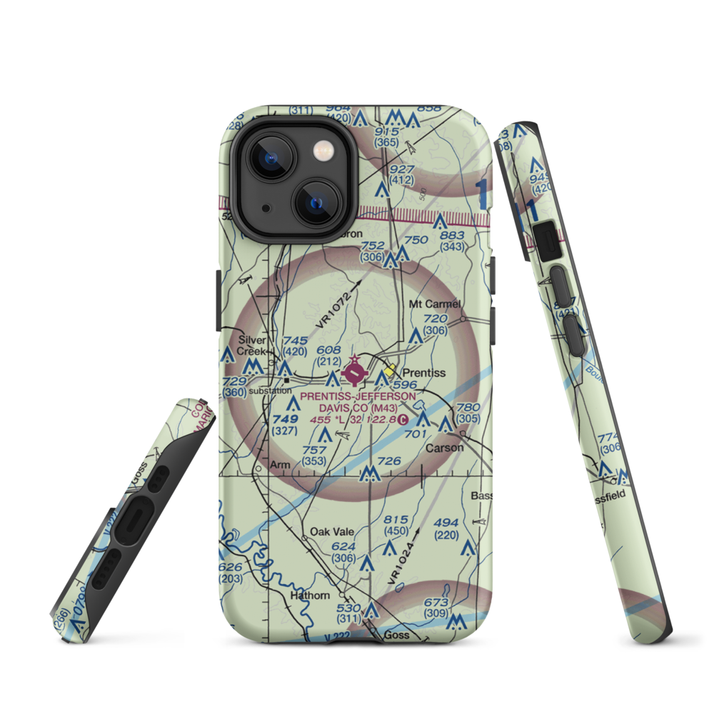 Prentiss Jefferson Davis County Airport (M43) VFR Sectional  Tough iPhone Case iPhone 14 model shown
