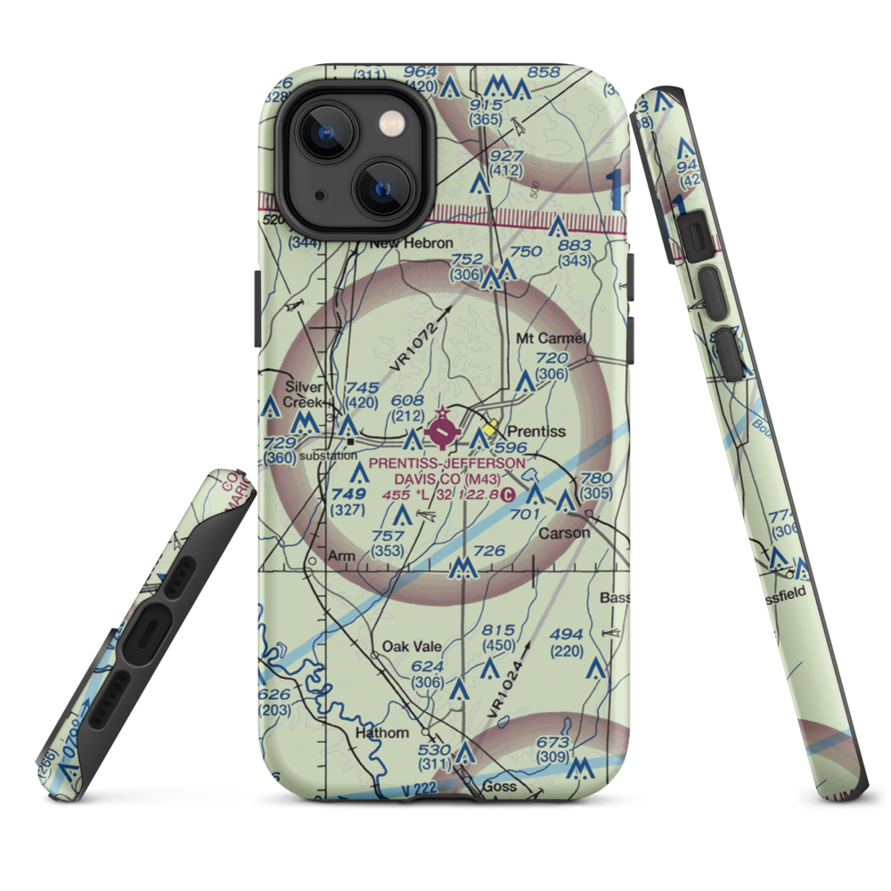 Prentiss Jefferson Davis County Airport (M43) VFR Sectional  Tough iPhone Case iPhone 14 Plus model shown