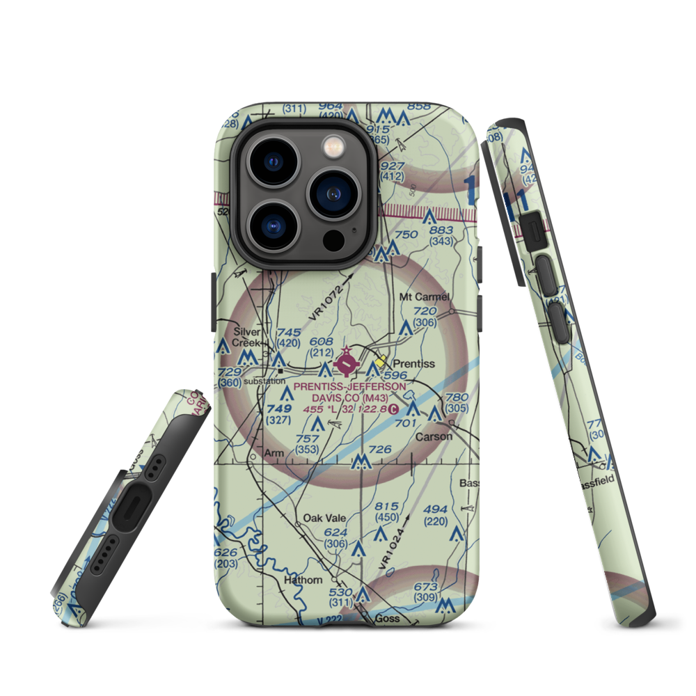 Prentiss Jefferson Davis County Airport (M43) VFR Sectional  Tough iPhone Case iPhone 14 Pro model shown