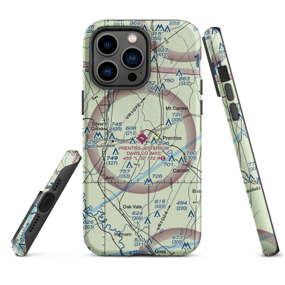 Prentiss Jefferson Davis County Airport (M43) VFR Sectional  Tough iPhone Case iPhone 14 Pro Max model shown