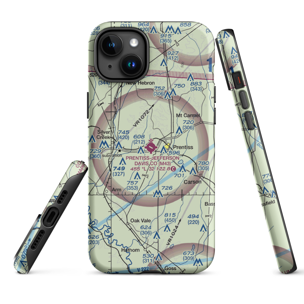 Prentiss Jefferson Davis County Airport (M43) VFR Sectional  Tough iPhone Case iPhone 15 Plus model shown