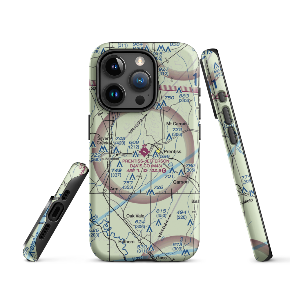 Prentiss Jefferson Davis County Airport (M43) VFR Sectional  Tough iPhone Case iPhone 15 Pro model shown