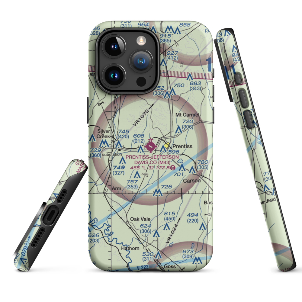 Prentiss Jefferson Davis County Airport (M43) VFR Sectional  Tough iPhone Case iPhone 15 Pro Max model shown