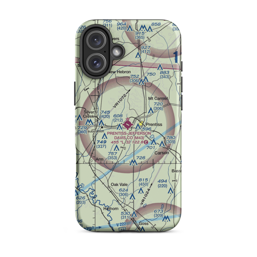 Prentiss Jefferson Davis County Airport (M43) VFR Sectional  Tough iPhone Case iPhone 16 Plus model shown