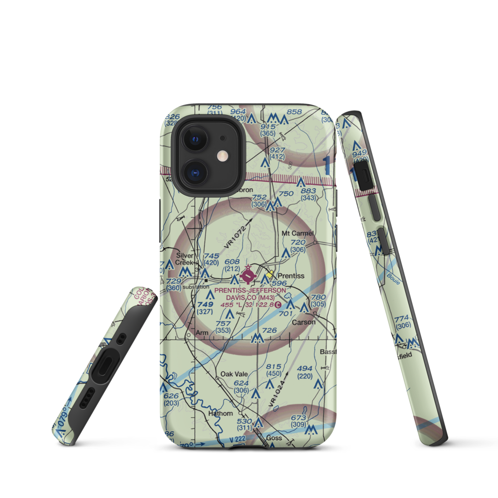 Prentiss Jefferson Davis County Airport (M43) VFR Sectional  Tough iPhone Case iPhone 12 mini model shown