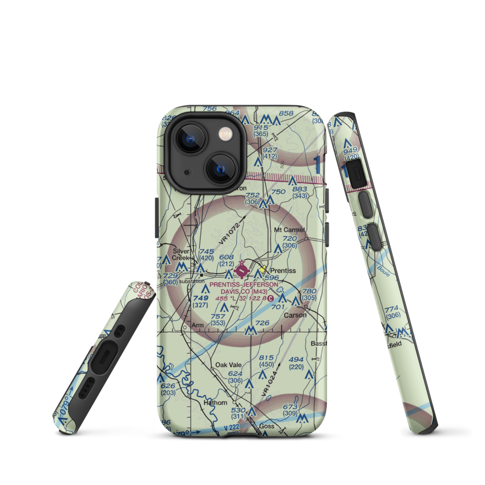 Prentiss Jefferson Davis County Airport (M43) VFR Sectional  Tough iPhone Case iPhone 13 mini model shown
