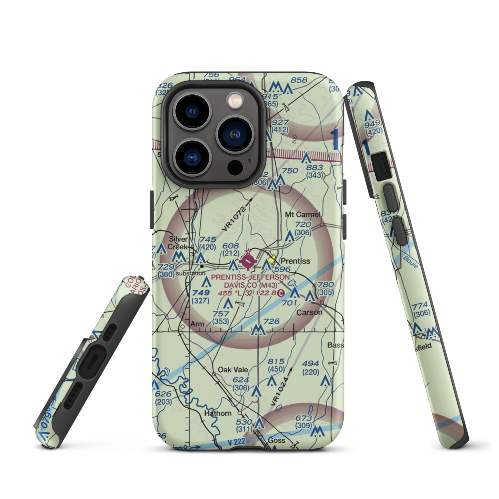 Prentiss Jefferson Davis County Airport (M43) VFR Sectional  Tough iPhone Case iPhone 13 Pro model shown