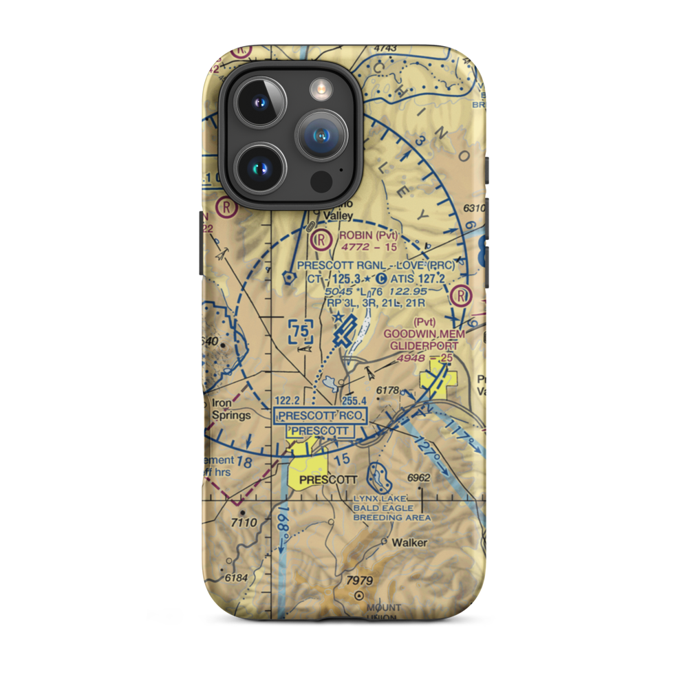 Prescott Regional Airport - Ernest A. Love Field (PRC) VFR Sectional  Tough iPhone Case iPhone 16 Pro Max model shown