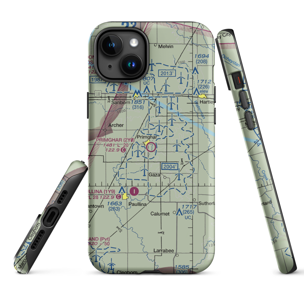 Primghar Airport (2Y0) VFR Sectional  Tough iPhone Case iPhone 15 Plus model shown