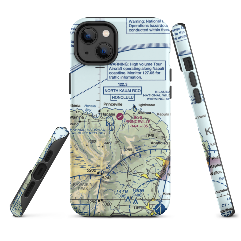 Princeville Airport (HI01) VFR Sectional  Tough iPhone Case iPhone 14 Plus model shown