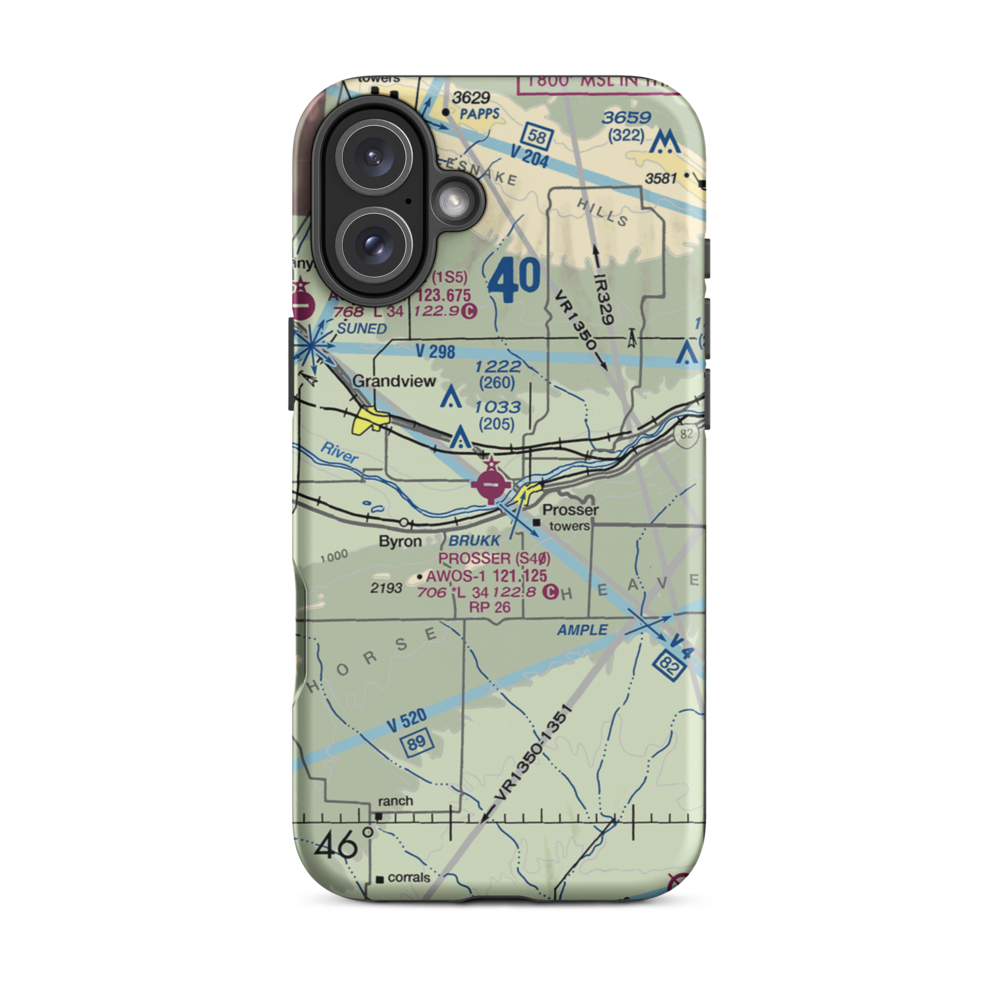 Prosser Airport (S40) VFR Sectional  Tough iPhone Case iPhone 16 Plus model shown