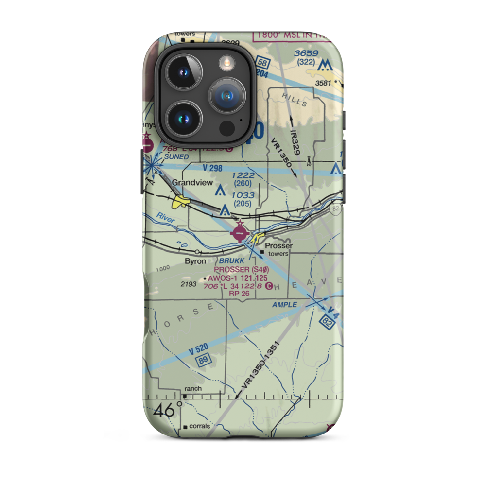 Prosser Airport (S40) VFR Sectional  Tough iPhone Case iPhone 16 Pro Max model shown