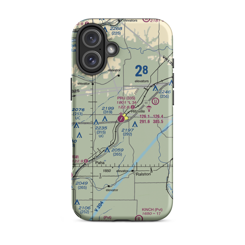 Pru Field (33S) VFR Sectional  Tough iPhone Case iPhone 16 Plus model shown