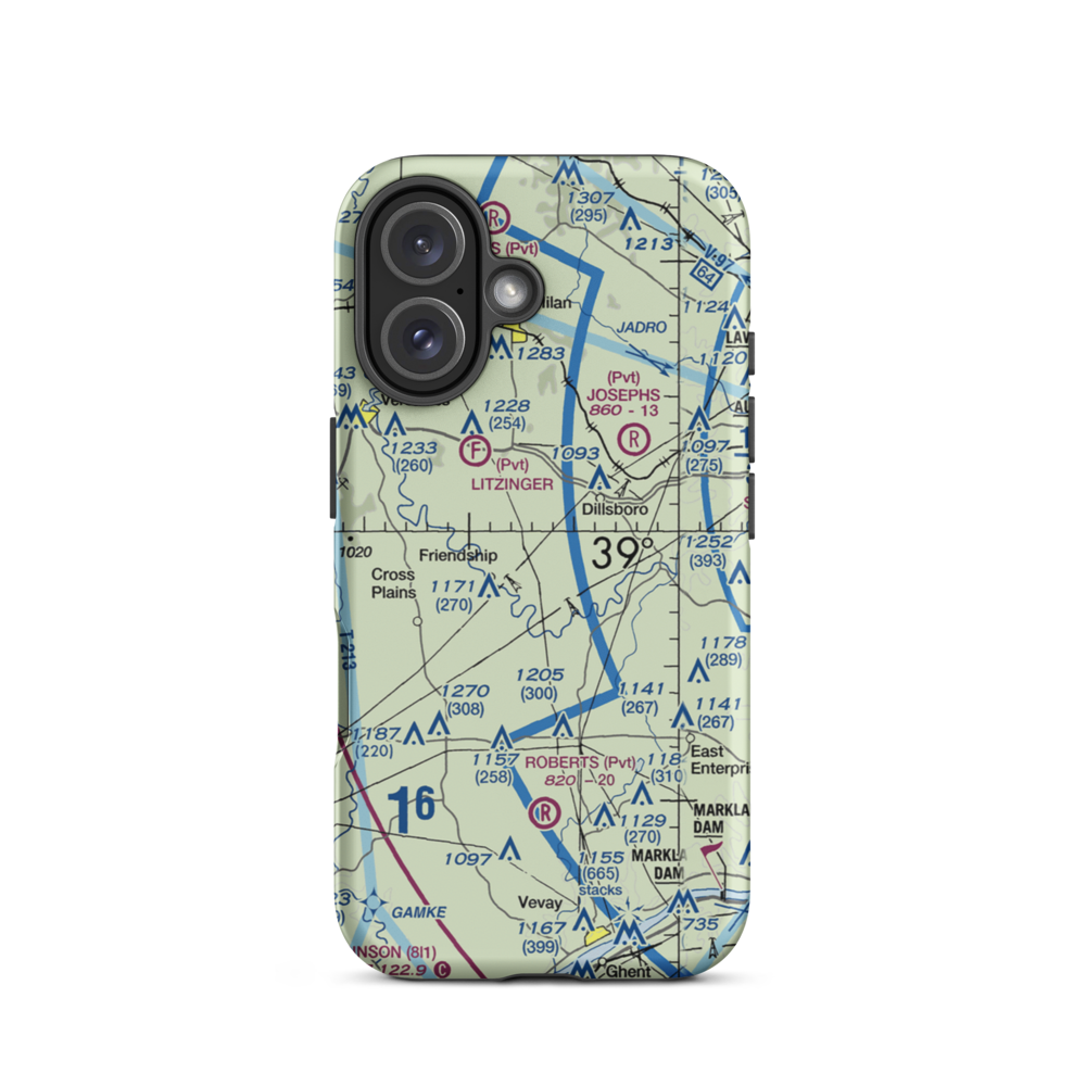 Pruss Airport (17IN) VFR Sectional  Tough iPhone Case iPhone 16 model shown