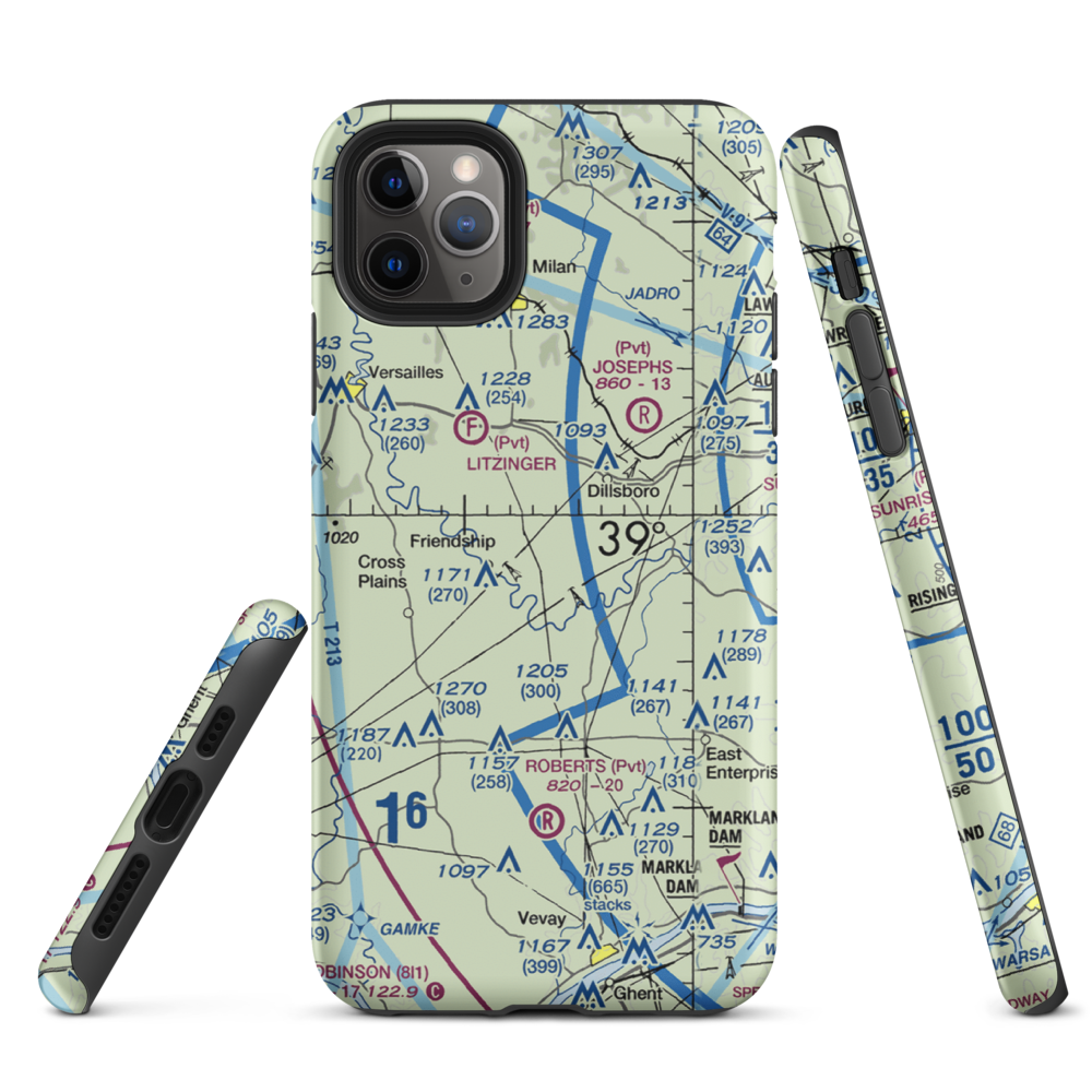 Pruss Airport (17IN) VFR Sectional  Tough iPhone Case iPhone 11 Pro Max model shown