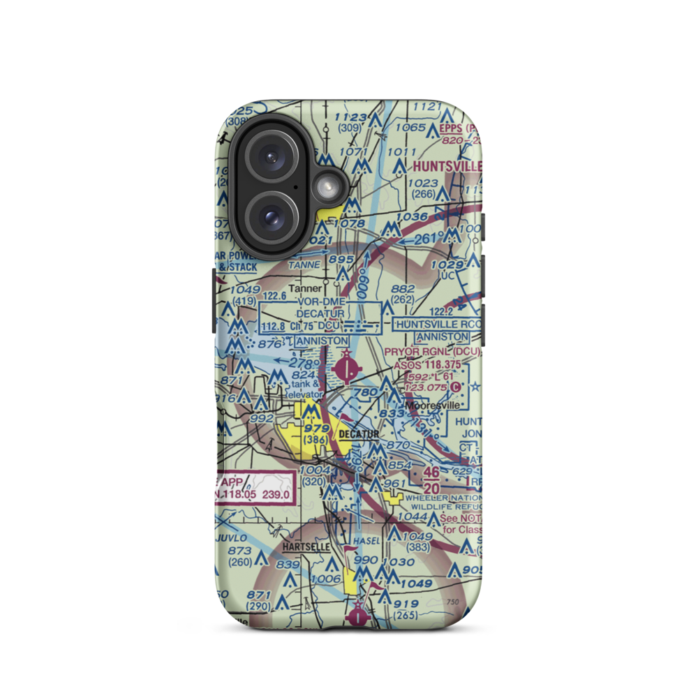 Pryor Field Regional Airport (DCU) VFR Sectional  Tough iPhone Case iPhone 16 model shown