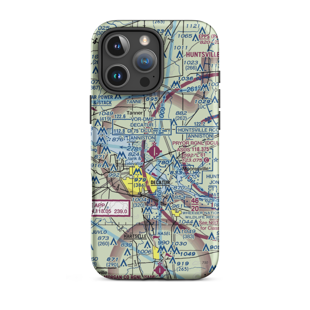Pryor Field Regional Airport (DCU) VFR Sectional  Tough iPhone Case iPhone 16 Pro Max model shown