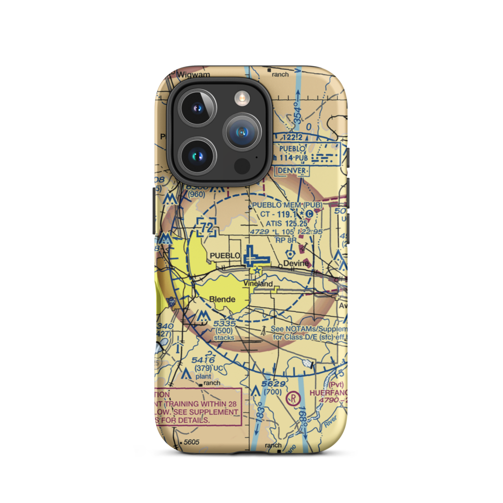 Pueblo Memorial Airport (PUB) VFR Sectional  Tough iPhone Case iPhone 16 Pro model shown
