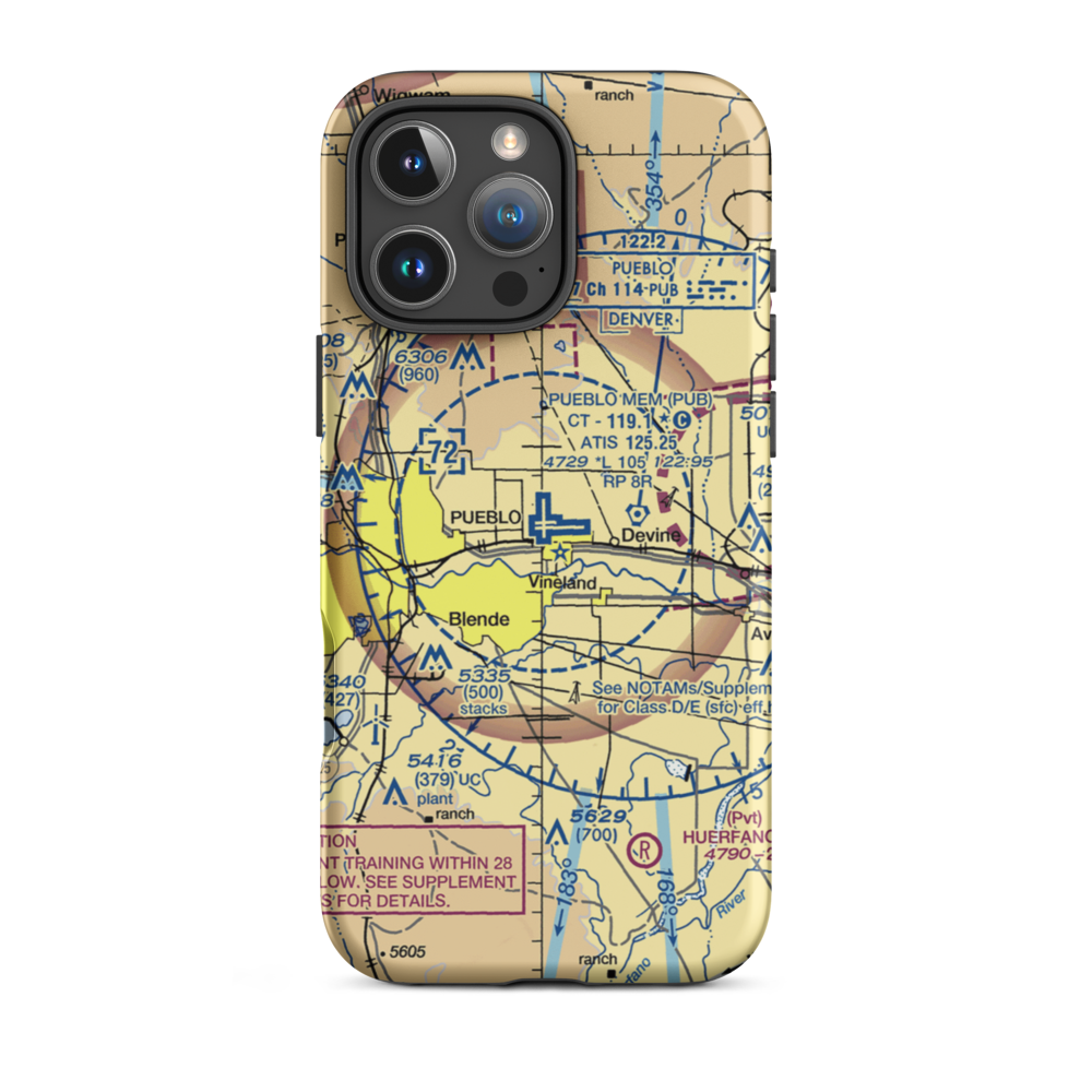 Pueblo Memorial Airport (PUB) VFR Sectional  Tough iPhone Case iPhone 16 Pro Max model shown