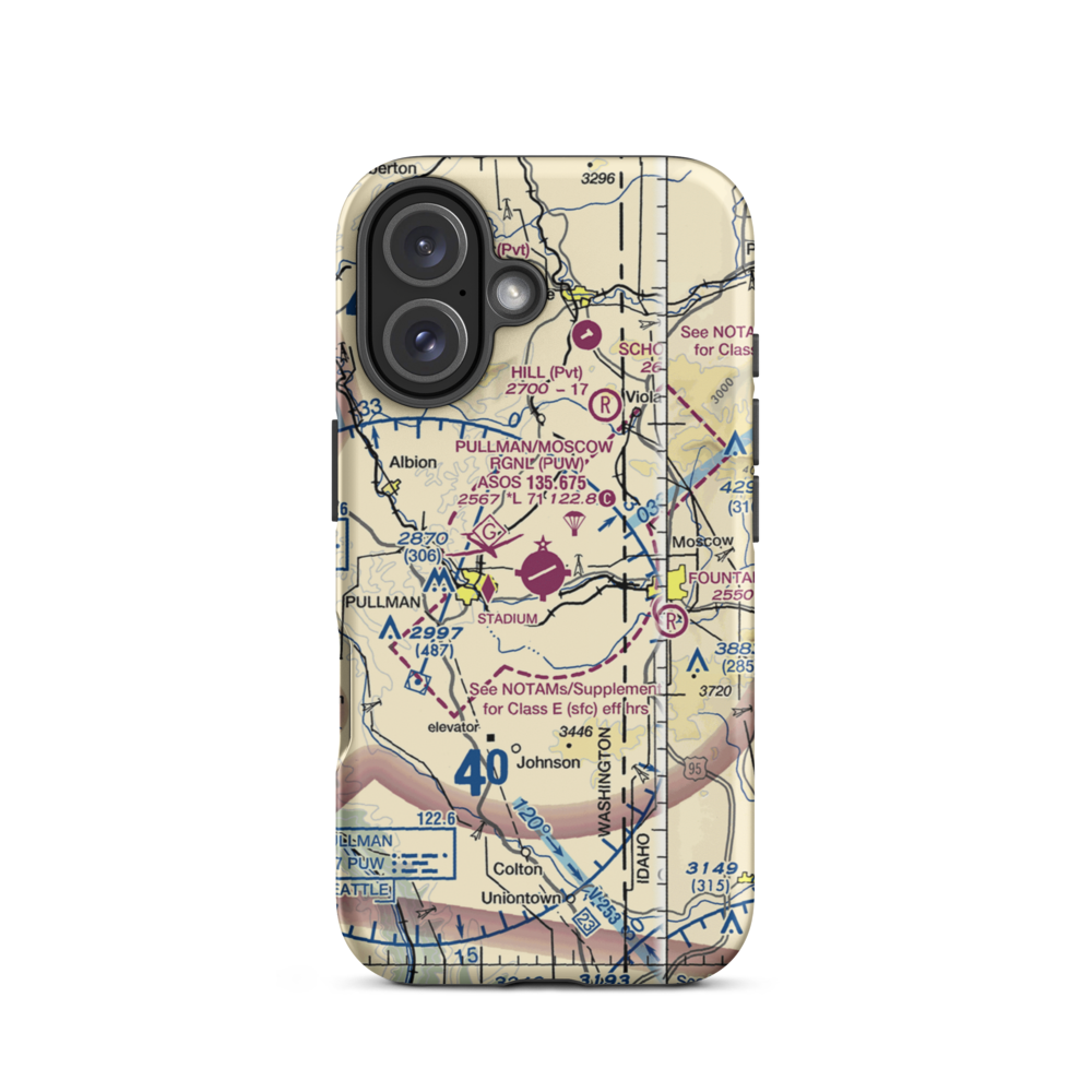 Pullman Moscow Regional Airport (PUW) VFR Sectional  Tough iPhone Case iPhone 16 model shown